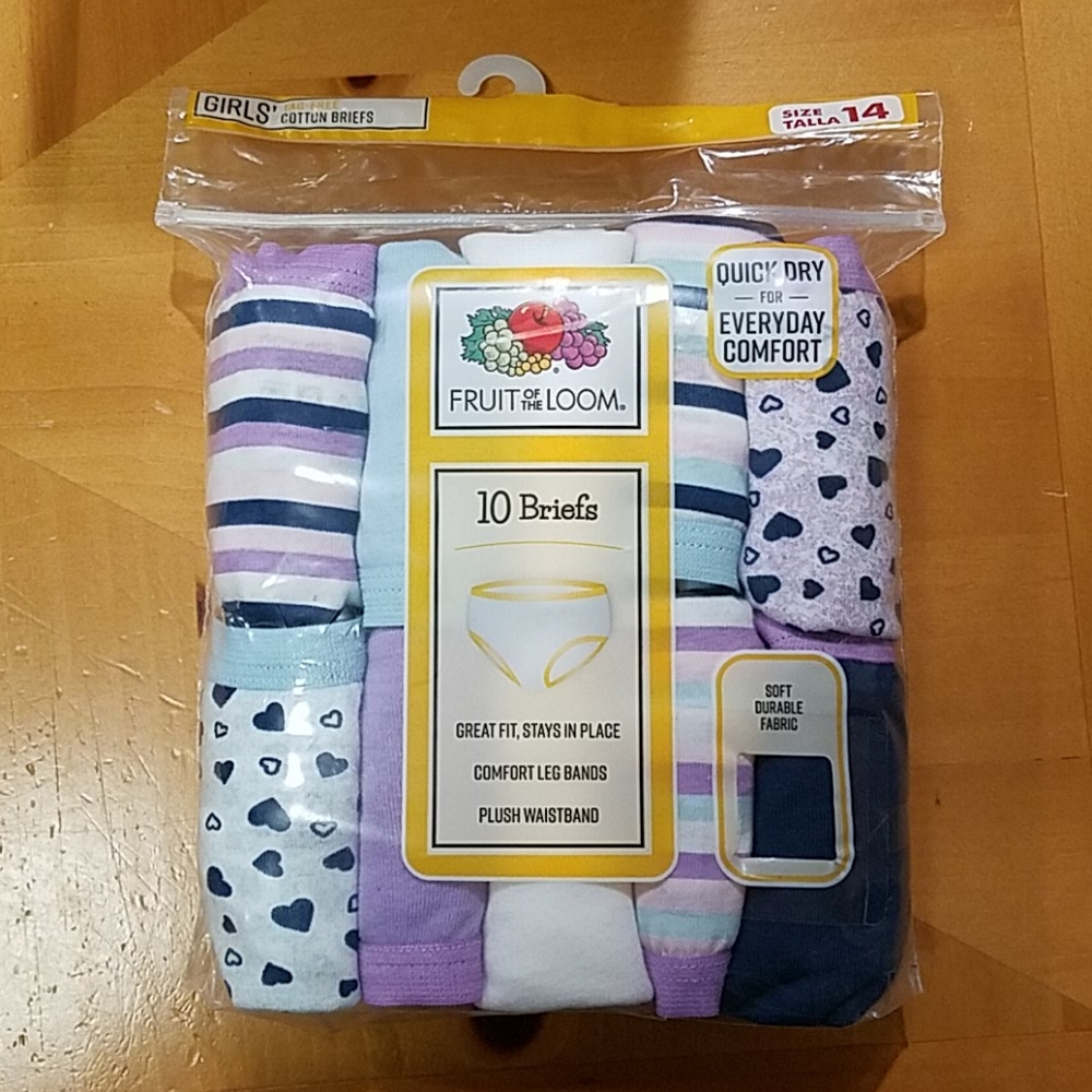Fruit of the loom 10 briefs size 14 girls